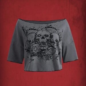 ROMWE Dark Gray Skull Graphic Crop Top